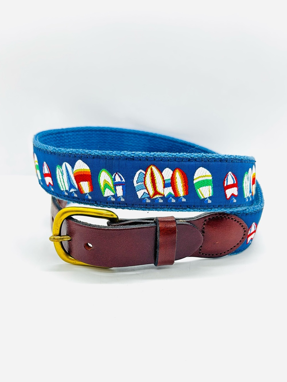 Leather Man Ltd. Sailboat Belt Men/Women 36 Navy Canvas Leather Nautical Preppy